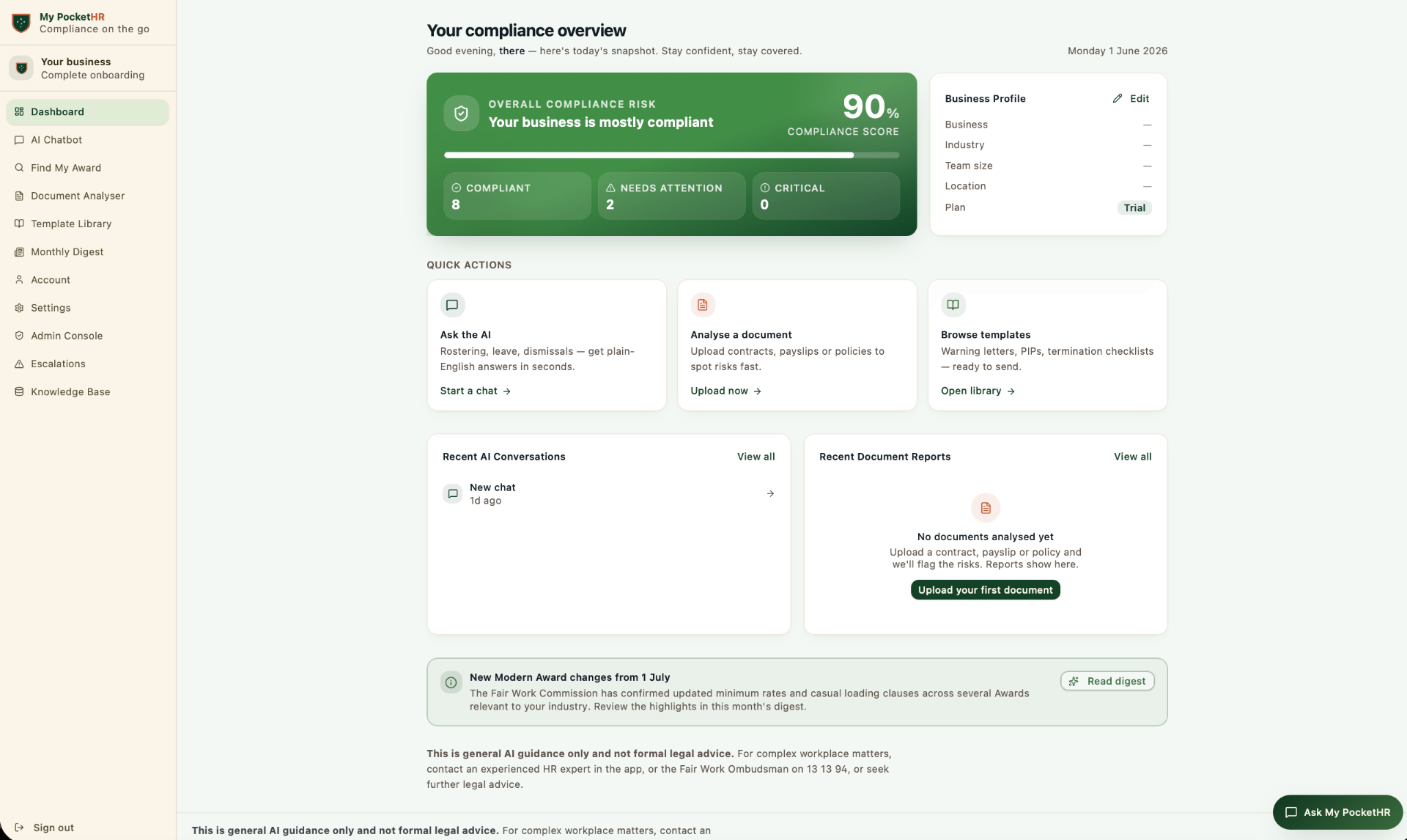 Compliance dashboard